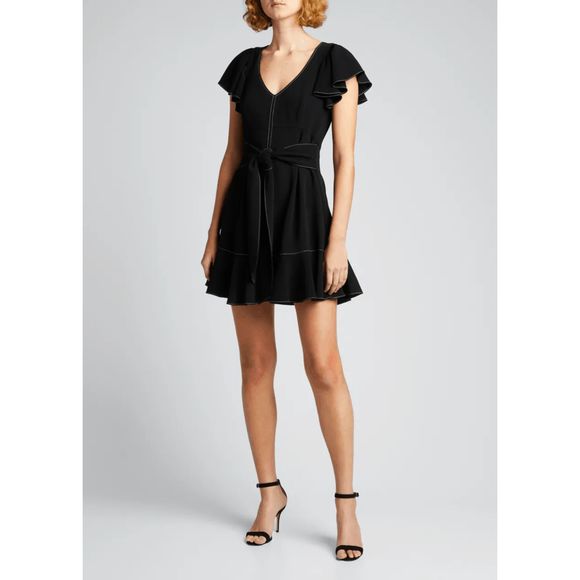 Cinq a Sept Black Topstictched Ruffle Mini Dress, size 2 - Picture 1 of 5